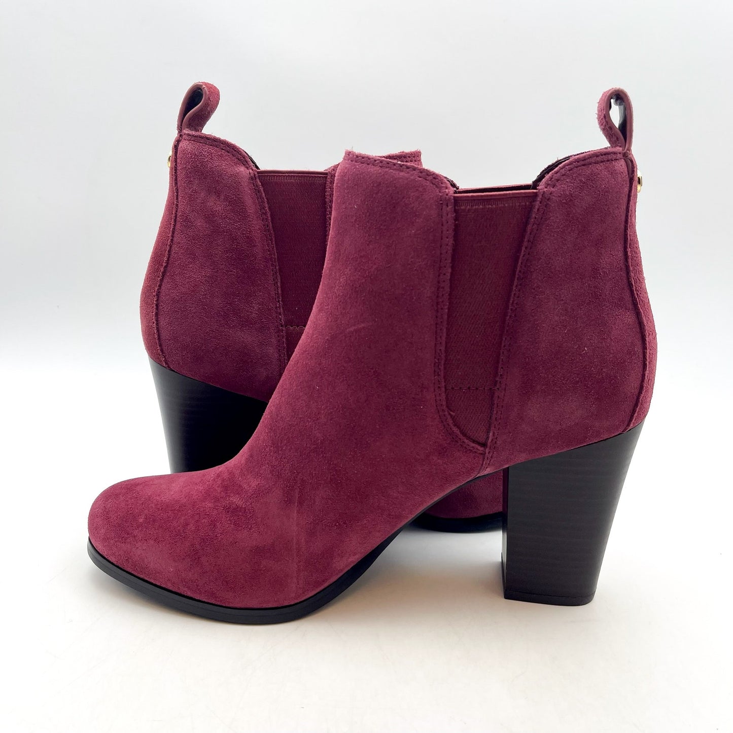 MICHAEL KORS Women's Evaline Suede Heeled Bootie 9M Mulberry Red Pull-On NWOB