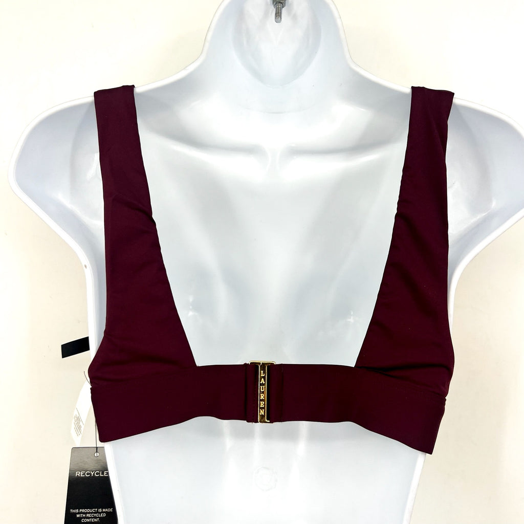 LAUREN RALPH LAUREN Banded V-Neck Bikini Top Size 10 Red Claret Beach Club NWT