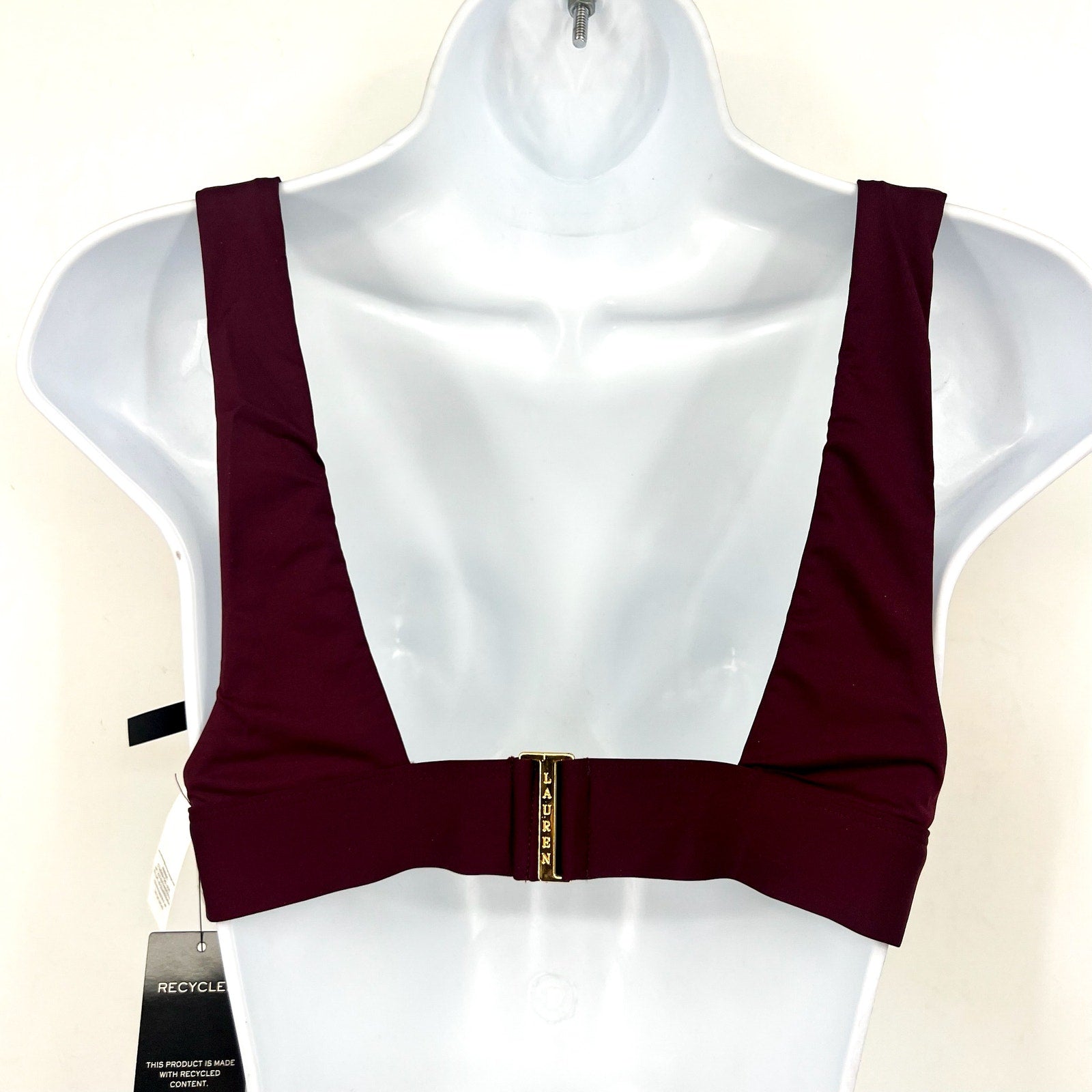 LAUREN RALPH LAUREN Banded V-Neck Bikini Top Size 10 Red Claret Beach Club NWT