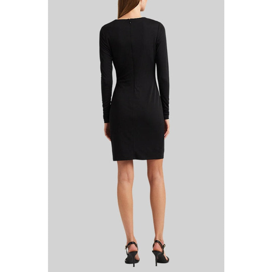 LAUREN RALPH LAUREN Women's Pleated Jersey Cocktail Dress Size 12 Black NWT