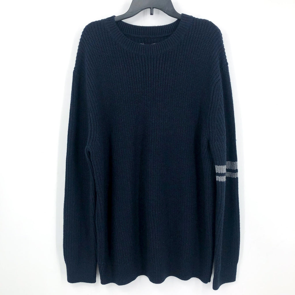 LABEL Men's Go-To Sweater Size XL Navy Blue Light Grey Crewneck Merino Wool NWT