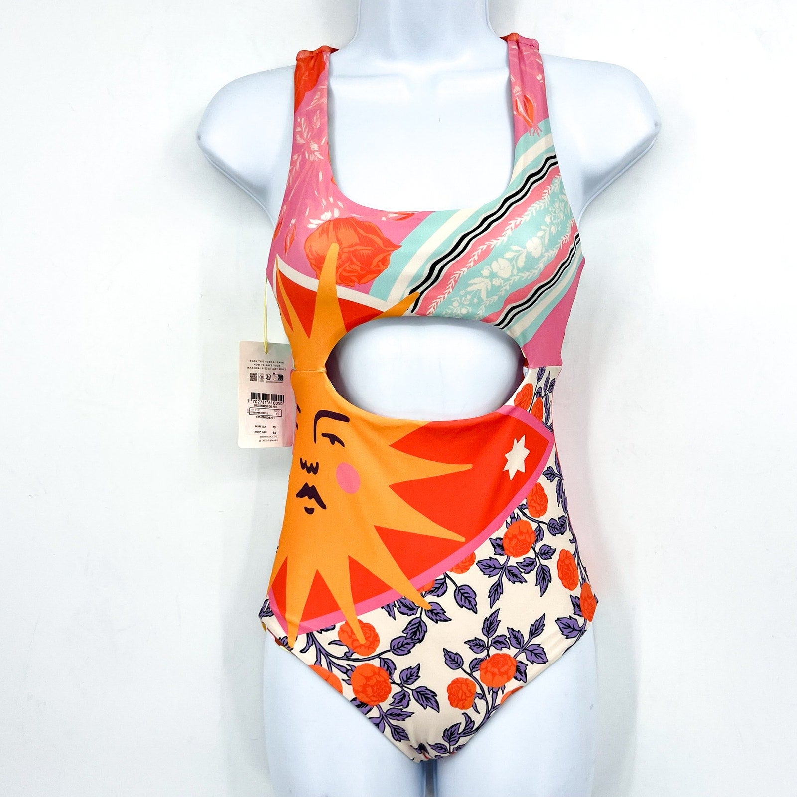 MAAJI Reversible Confetti One Piece Swimsuit Girl's 12 Pink Sundance Multi NWT