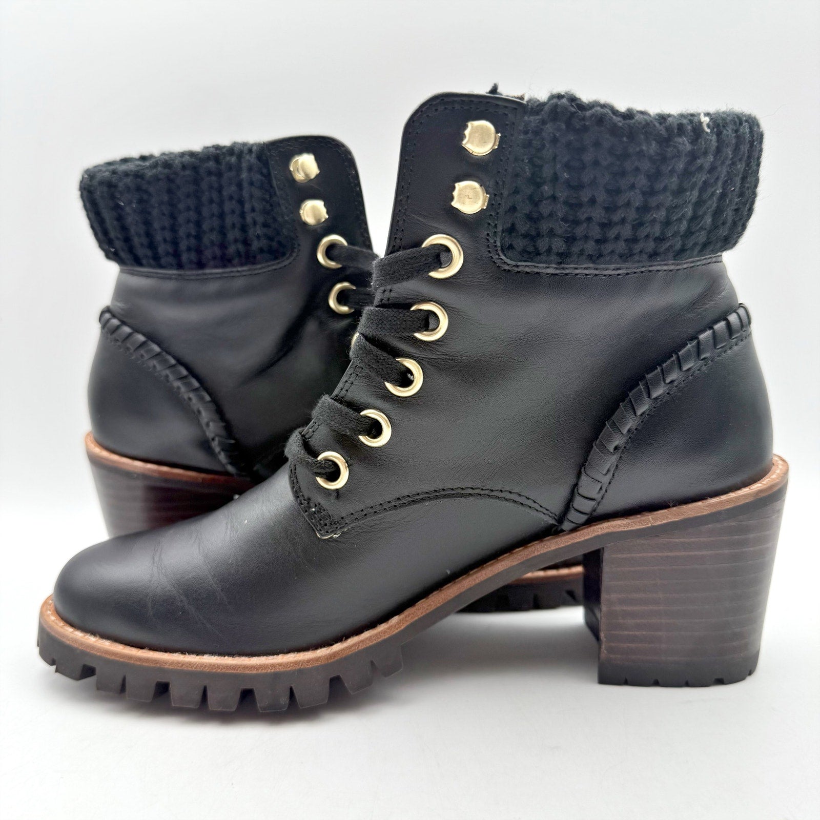 Jack Rogers Womens Harper Hiker Boots US 7.5 Black Leather Water Resistant NIB