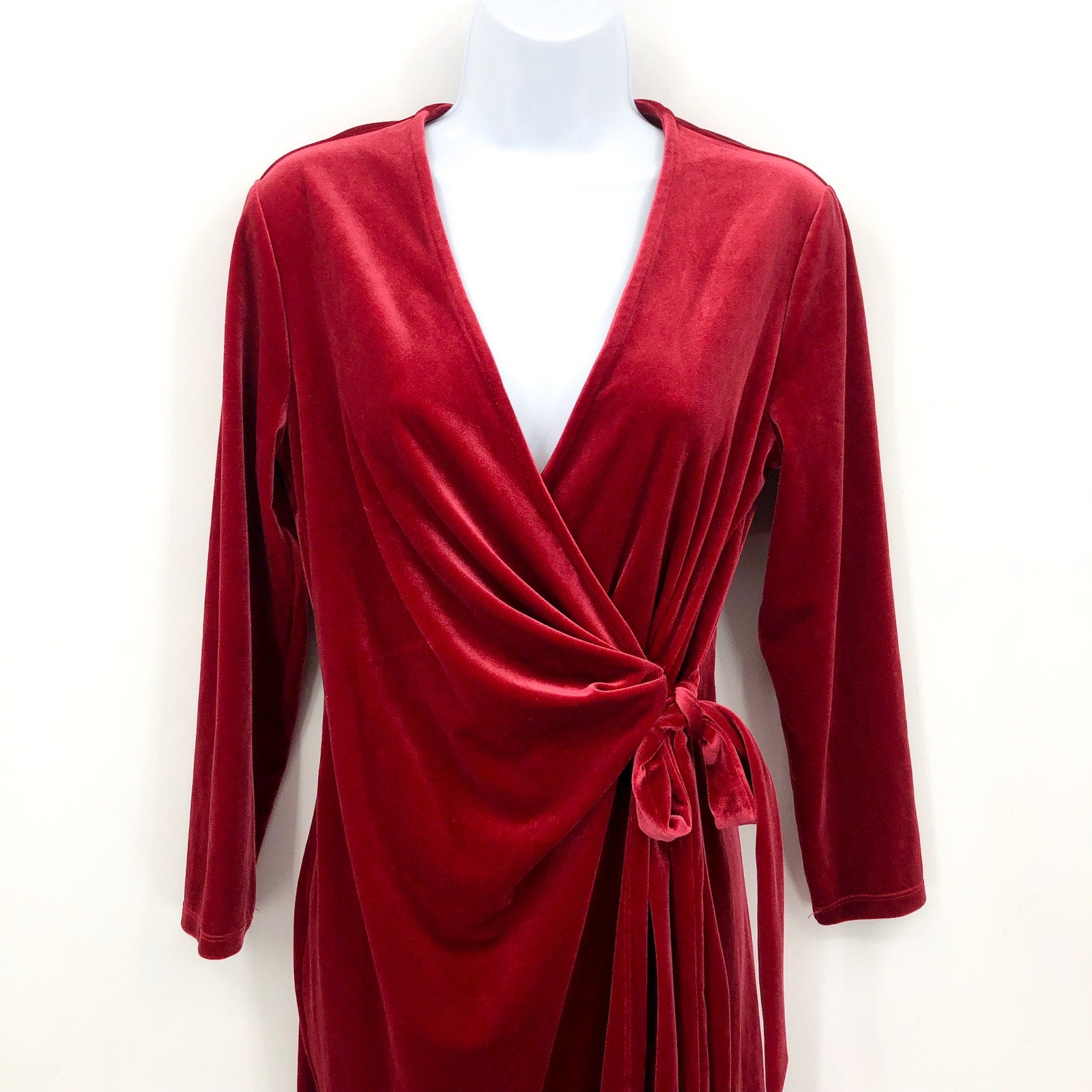 ANNE KLEIN Women's Velvet Wrap Dress Small Titan Red Long Sleeve NWT
