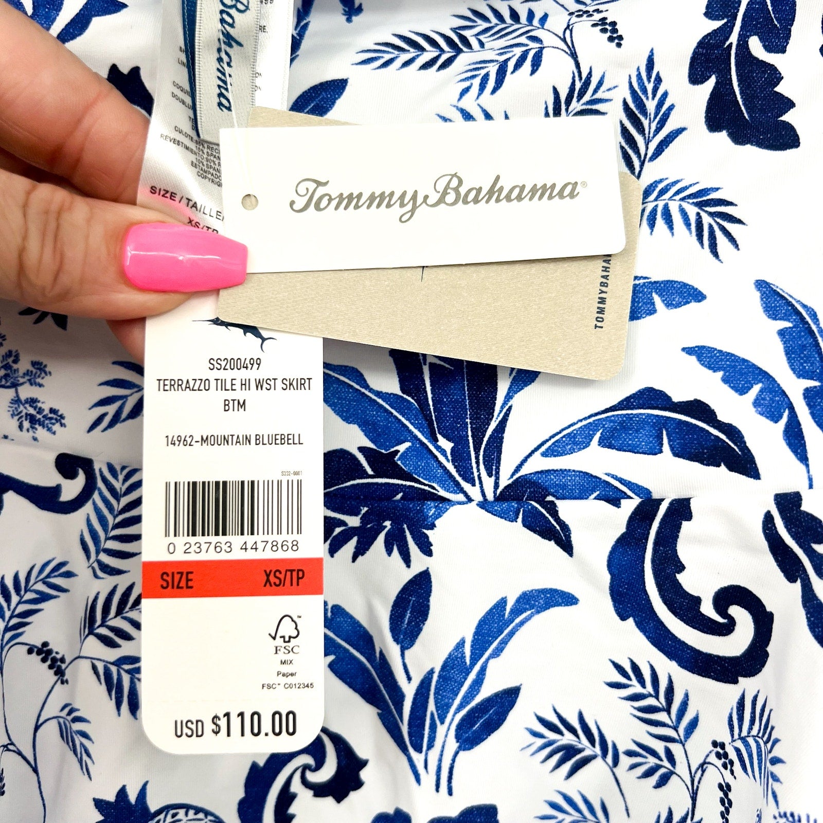 TOMMY BAHAMA Terazzo Tile Swim Skirt XS Blue White Print Mountain Bluebell NWT