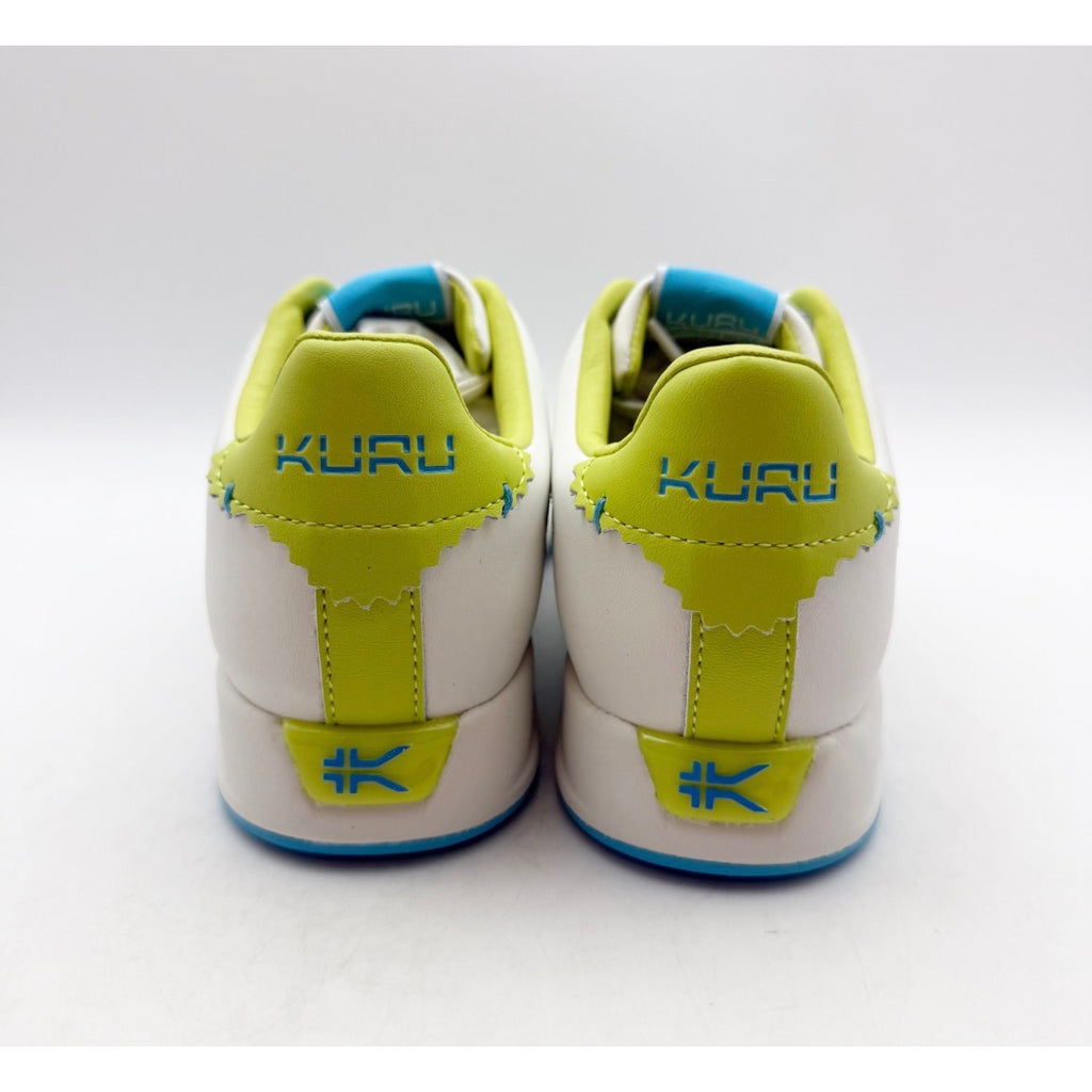Kuru Womens Roam Court Shoes Size 7 Bright White Pale Lime Leather Sneakers NWOB