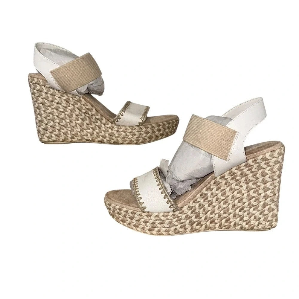 MIA Womens Gracce Espadrille Wedge Sandals Size 9 Beige White Vegan Leather NWOB