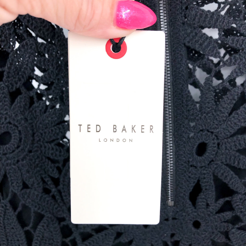 TED BAKER Women's Katrnn Crochet Top US 10 Ted Size 4 Black Short Sleeve NWT
