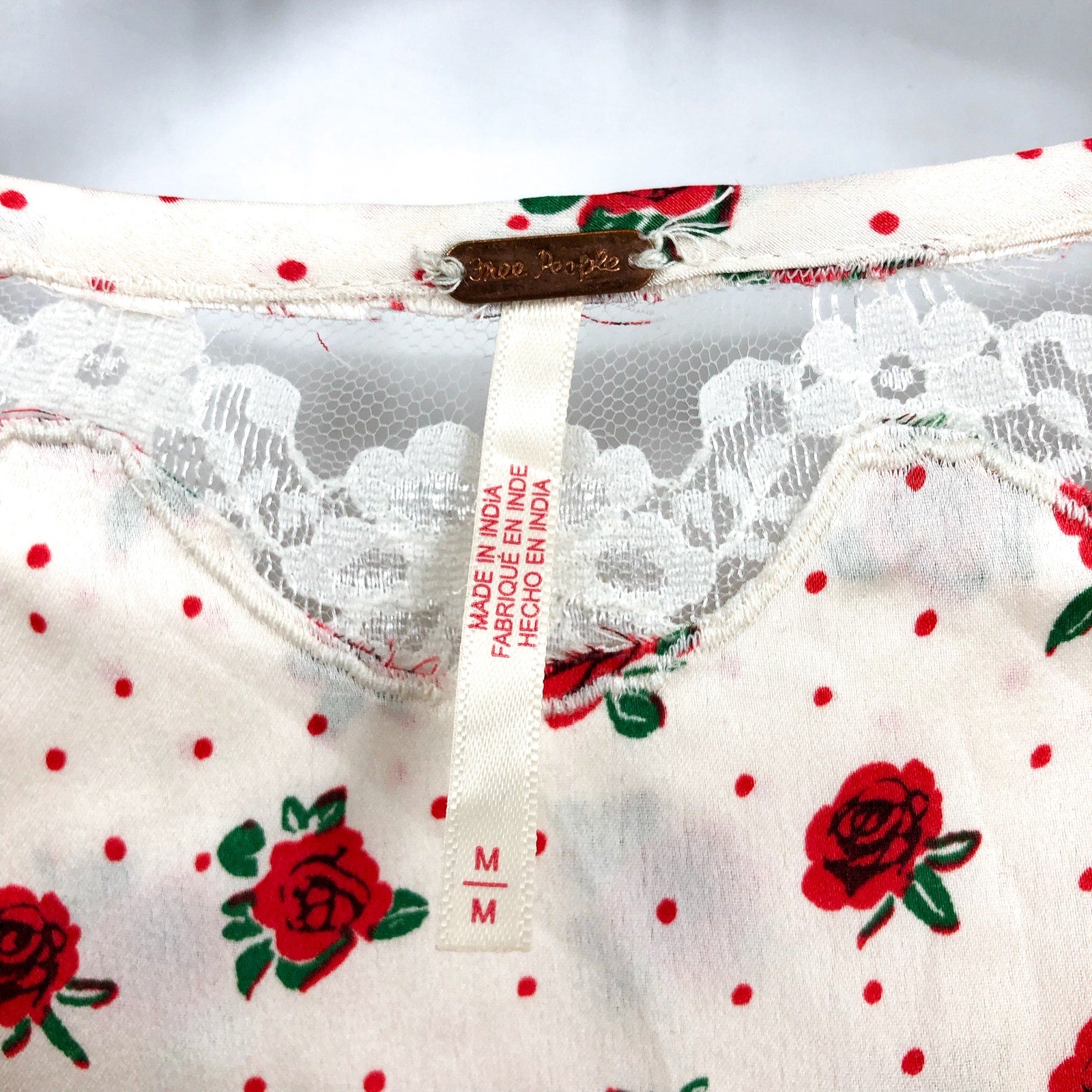 FREE PEOPLE Women's Field of Roses Top Medium Cream Red Long Sleeve NWOT