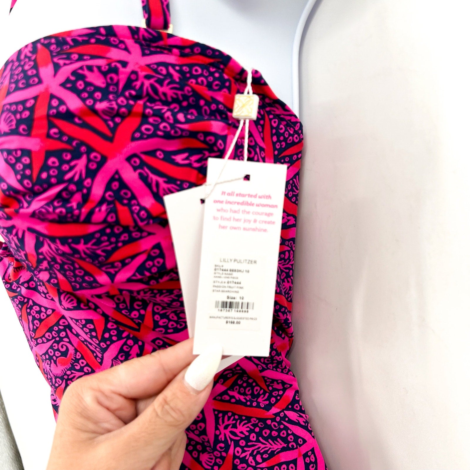 LILLY PULITZER Anneli One Piece Swimsuit Size 10 Passion Pink Star Searching NWT