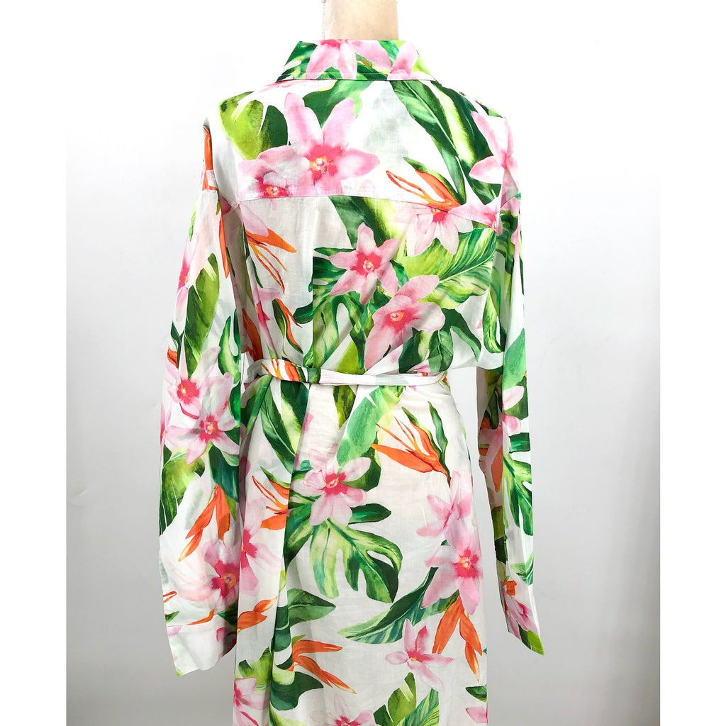 LAUREN RALPH LAUREN Tropical Floral Voile Shirtdress XL White Multi NWOT