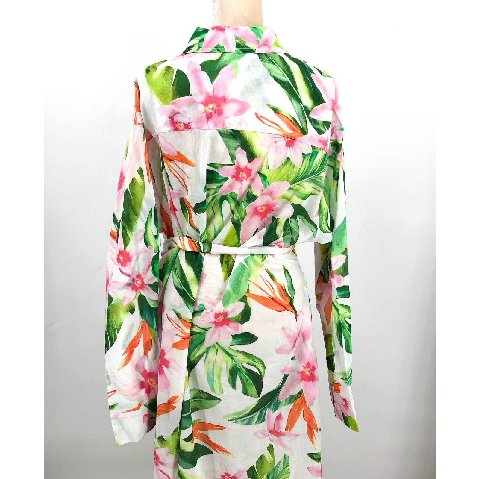 LAUREN RALPH LAUREN Tropical Floral Voile Shirtdress XL White Multi NWOT