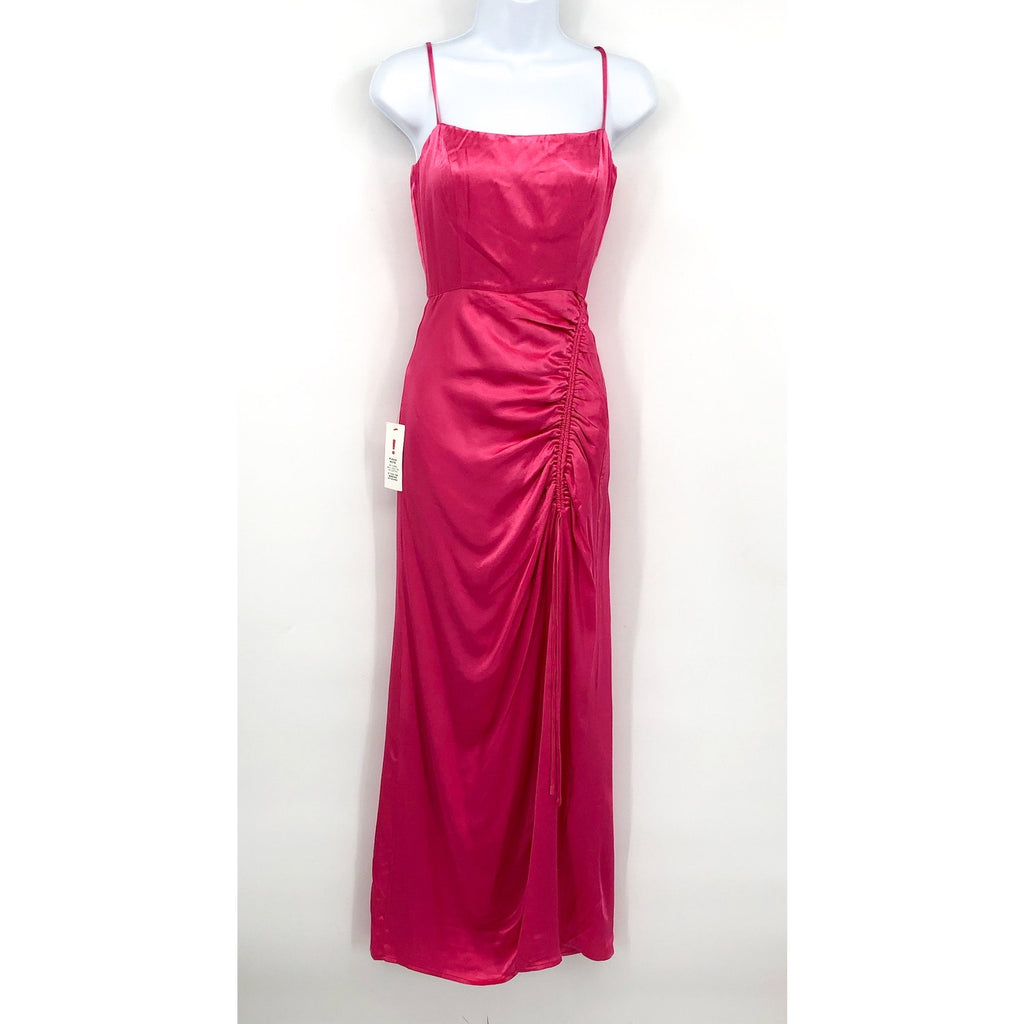 BARDOT Women's Zadie Midi Dress XS US 4 Raspberry Pink Satin Ruched NWT
