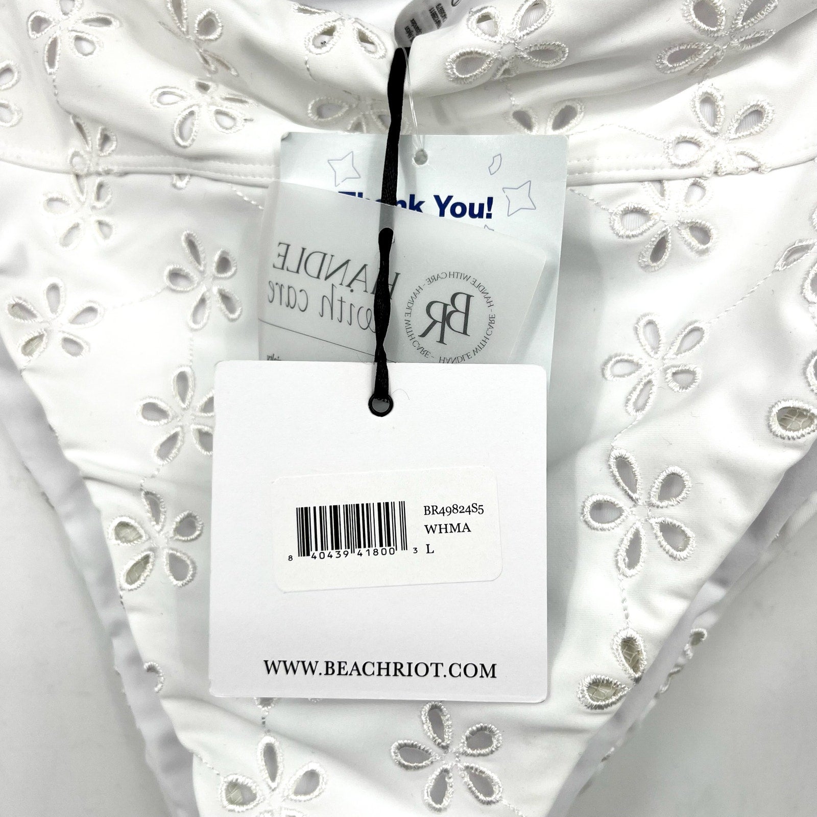 BEACH RIOT Women's Hazel Eyelet Bikini Bottom Large White Magnolia NWT