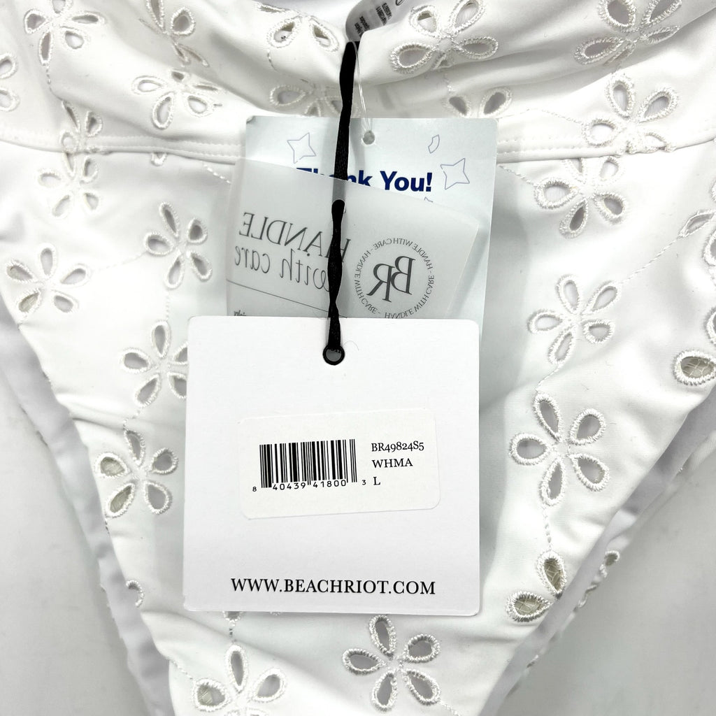 BEACH RIOT Women's Hazel Eyelet Bikini Bottom Large White Magnolia NWT