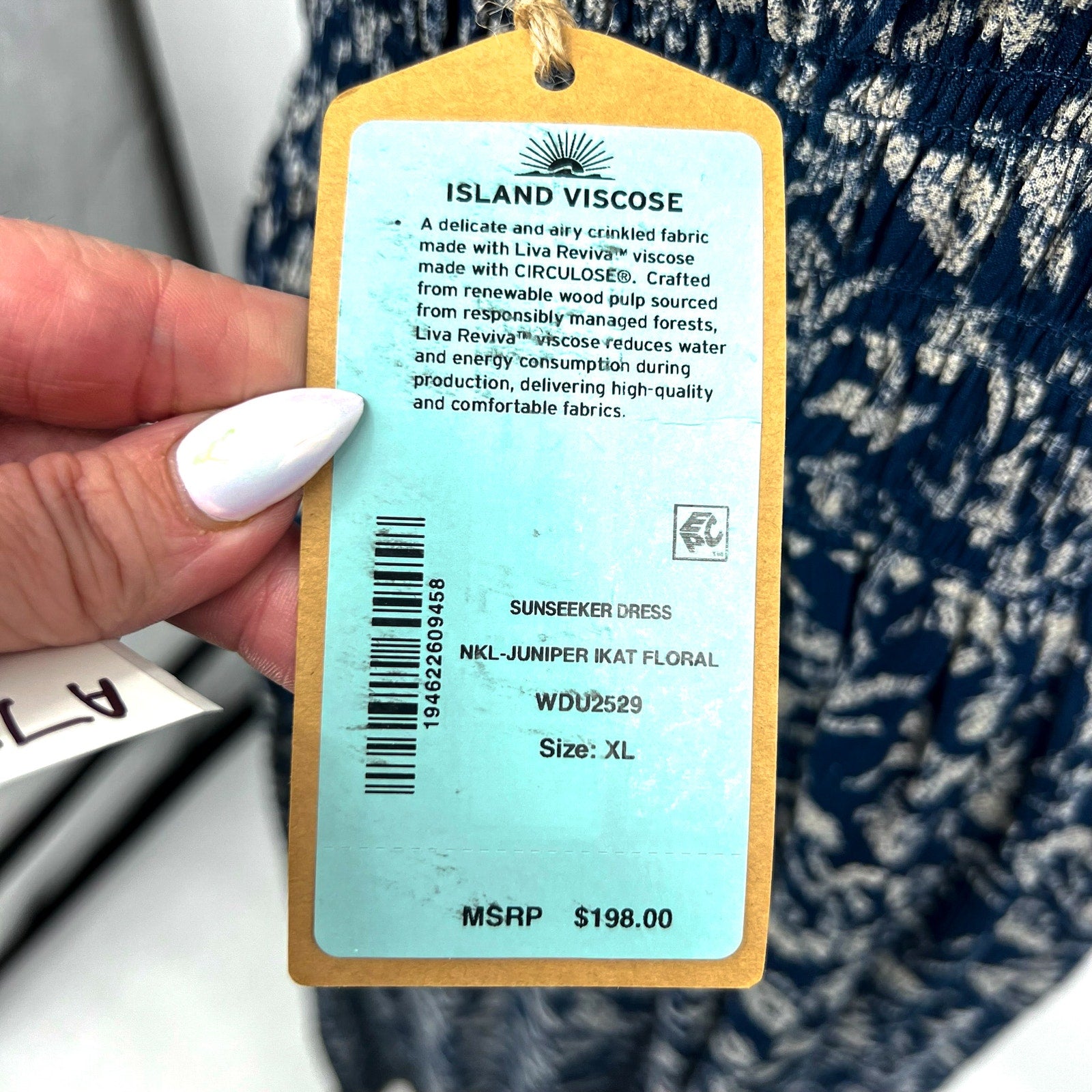 FAHERTY Women's Sunseeker Dress XL Blue White Juniper Ikat Floral Sleeveless NWT
