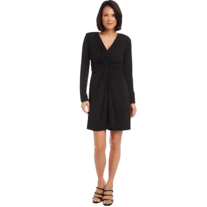 KAREN KANE Women's Twist Front Dress Large Black Stretch Long Sleeve NWT