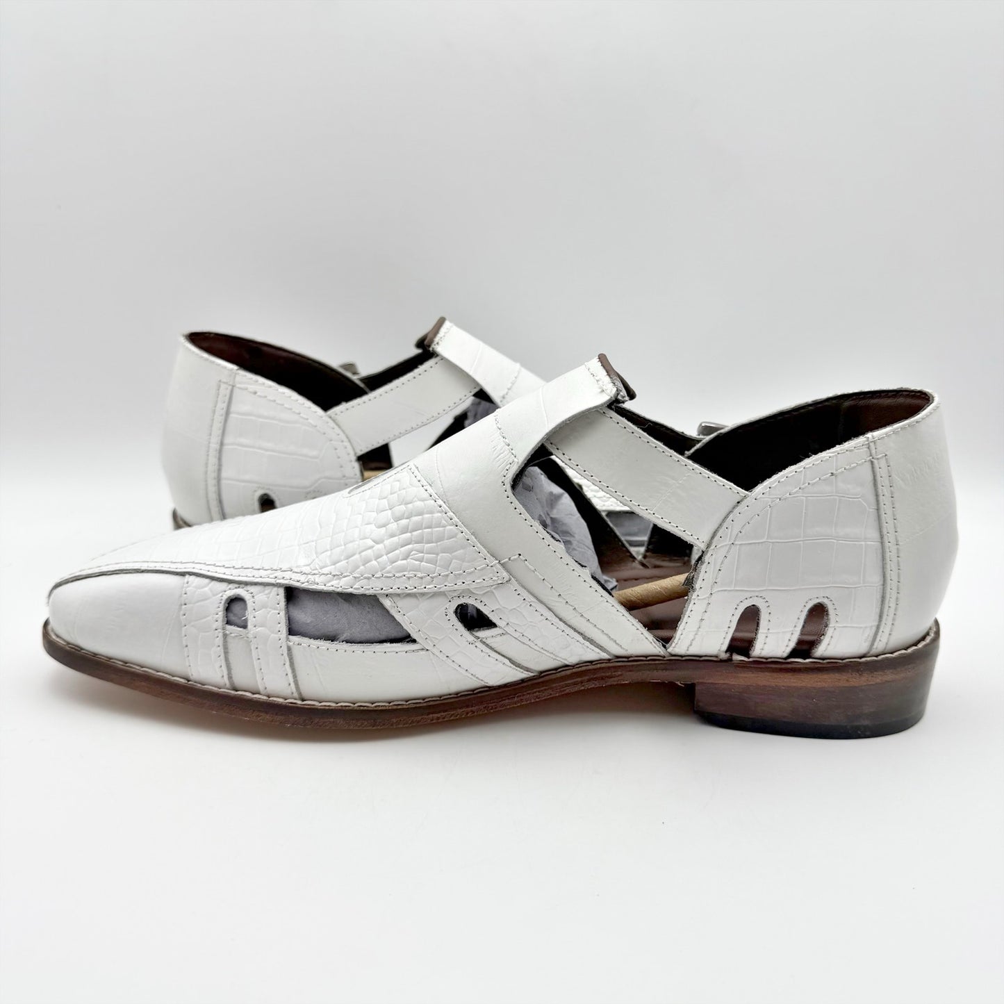 Stacy Adams Mens Calvino City Sandal US 10 M EU 43 White Printed Leather NIB