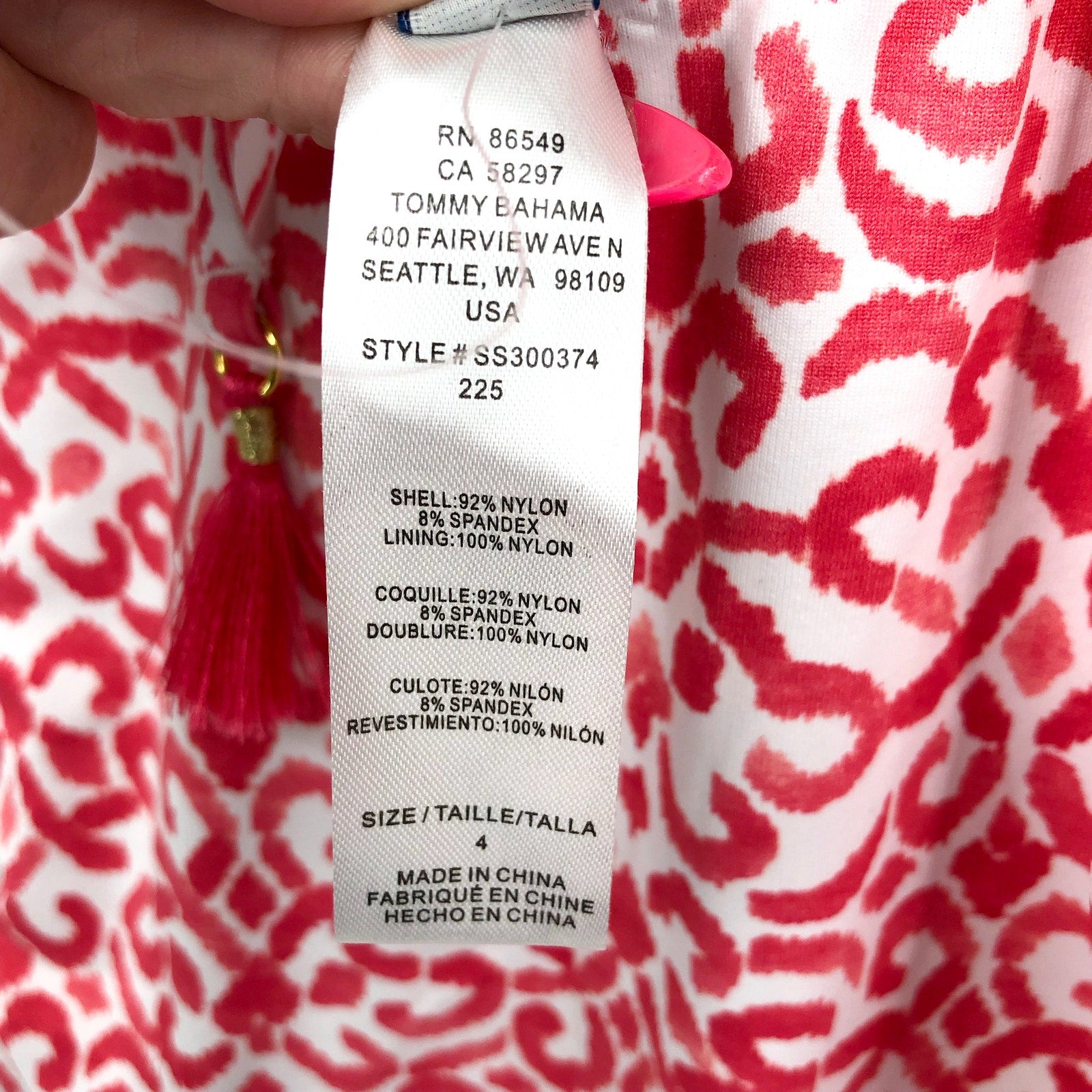 TOMMY BAHAMA Scrolls Reversible One-Piece Swimsuit Size 4 Pink Lace Back NWOT