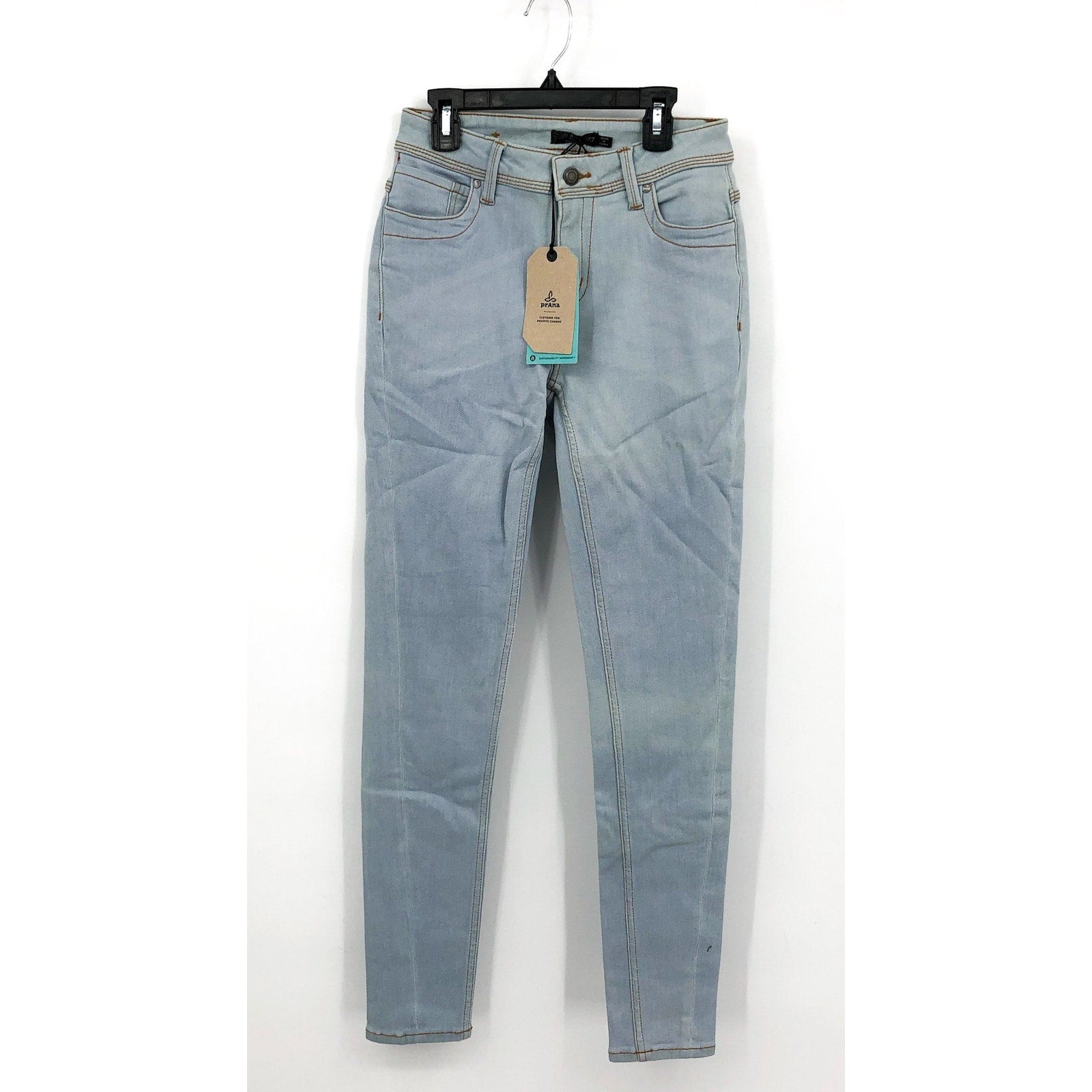 PRANA Womens Soma Skinny Jeans 27x30 US 4 Light Washed Blue High Rise NWT