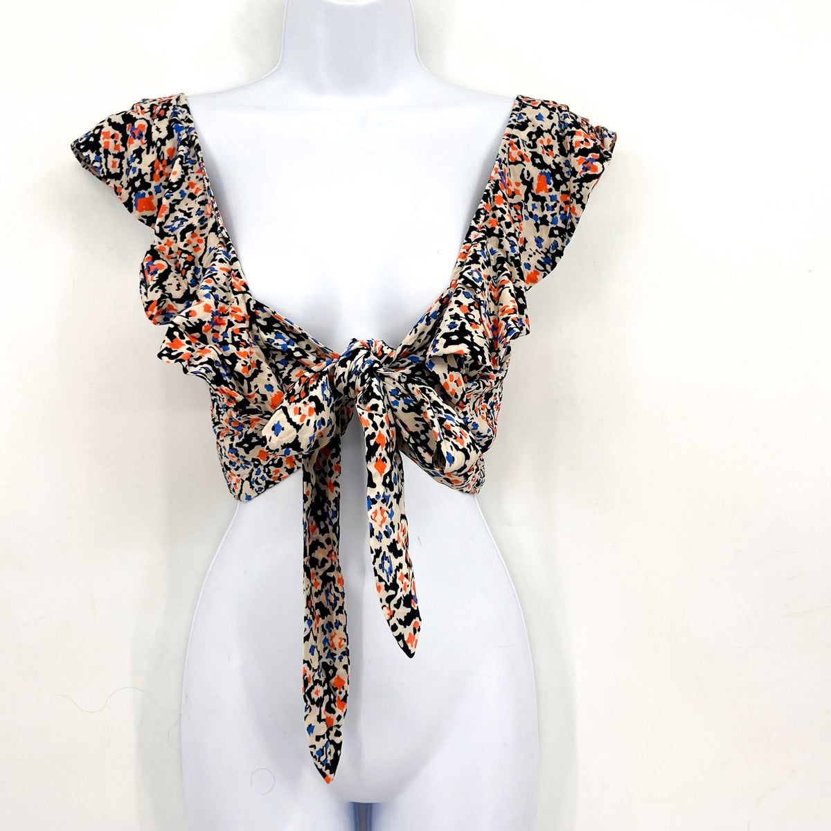 MAAJI Women's Glowy Flutter Sleeve Smocked Crop Top Large Multi NWOT