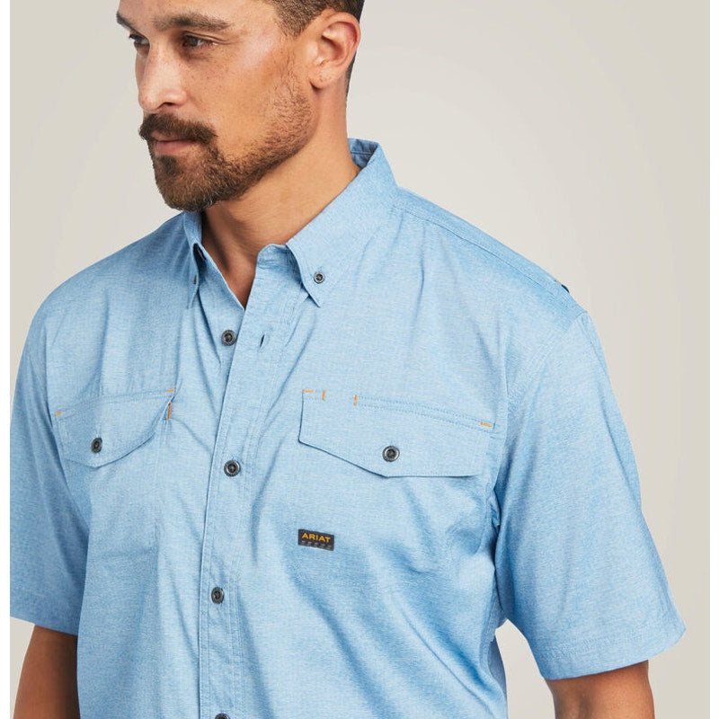 ARIAT Men's Rebar Made Tough VentTEK Work Shirt XL Blue Deep Water Heather NWT