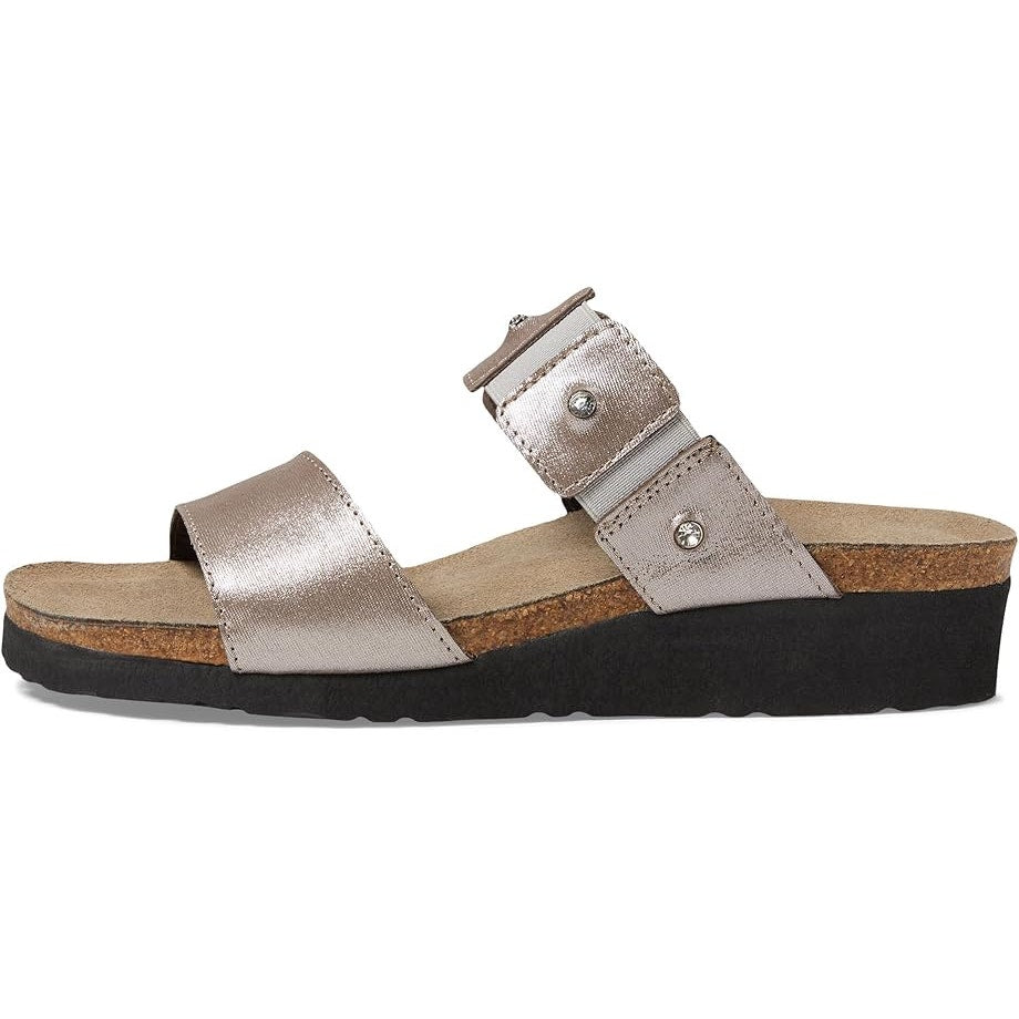 NAOT Womens Ashley Wedge Sandals EU 39 US 8 Silver Leather Rhinestone NWOB