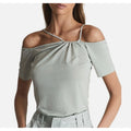 REISS Womens Cierra Strappy Off-Shoulder Short Sleeve Top Large Light Green NWOT