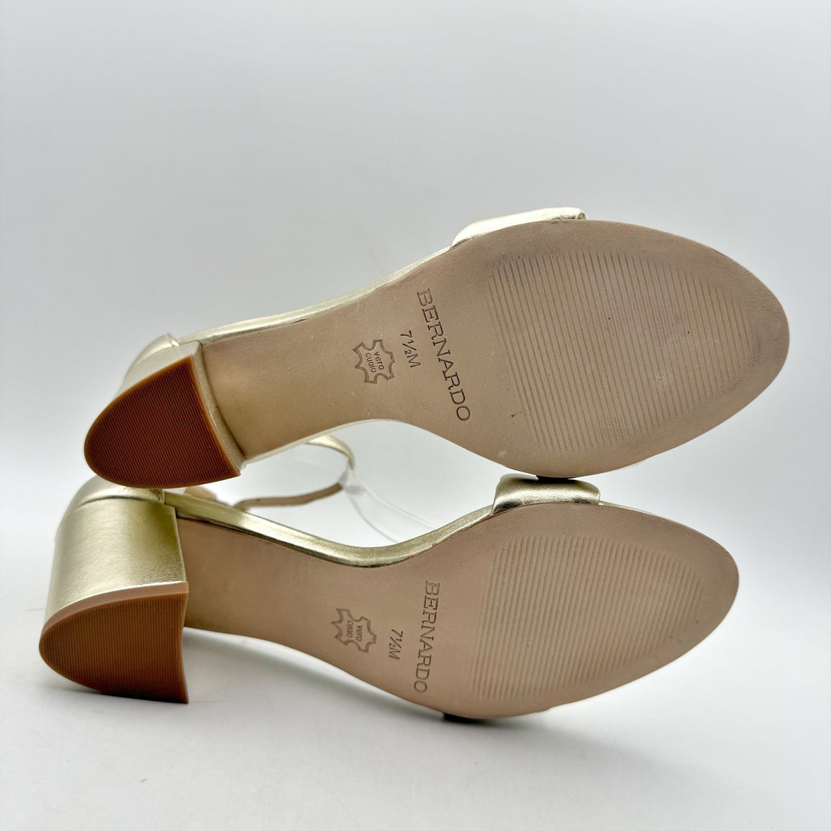 Bernardo Womens Bowie Heeled Sandal US 7.5 M Gold Champagne Leather NWOB
