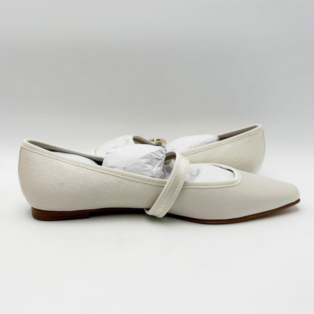 Badgley Mischka Womens Brystol Mary Jane Flats Size 8 Ivory Glitter Crystal NIB
