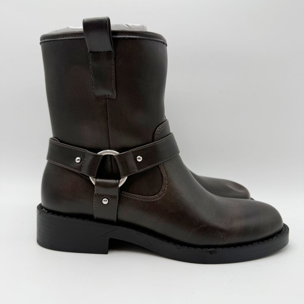 DV by Dolce Vita Womens Poca Harness-Strap Moto Boots Size 7 M Brown NWOB