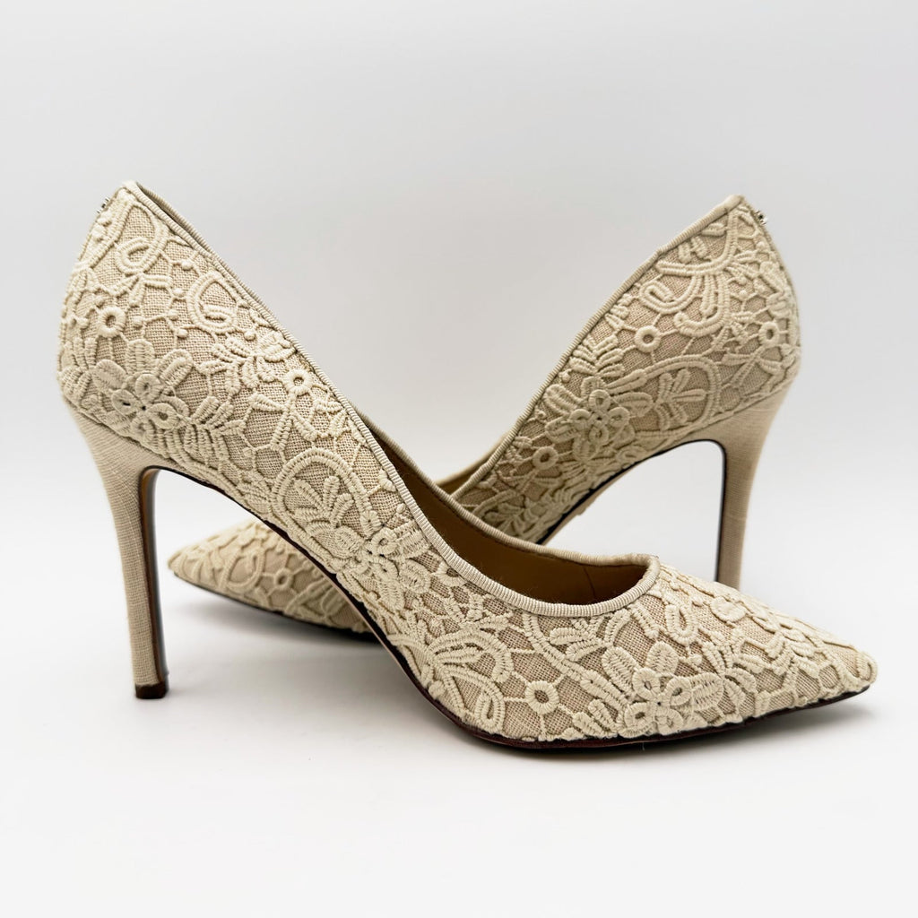 Sam Edelman Womens Hazel Pointed Toe Pumps Size 7 Wide EU 37 Ivory Lace NIB