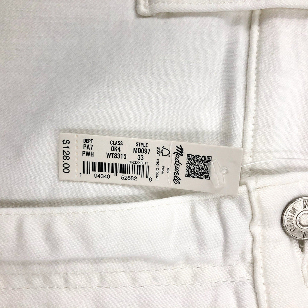 Madewell Womens Skinny Crop Jeans Size 33 US 16 Pure White 9" Mid-Rise MD097 NWT