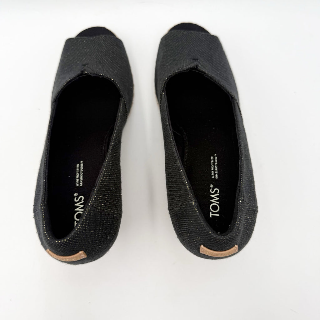 Toms Womens Michelle Wedge Sandals Size 8.5 EU 39 Black Cotton Espadrille NWOB
