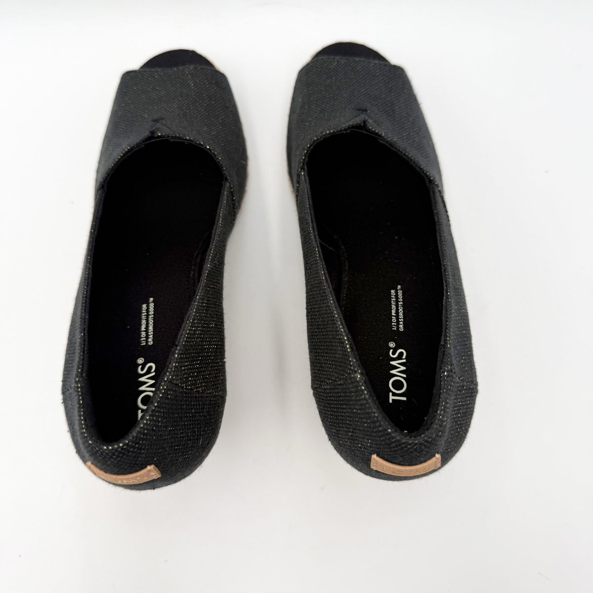 Toms Womens Michelle Wedge Sandals Size 8.5 EU 39 Black Cotton Espadrille NWOB