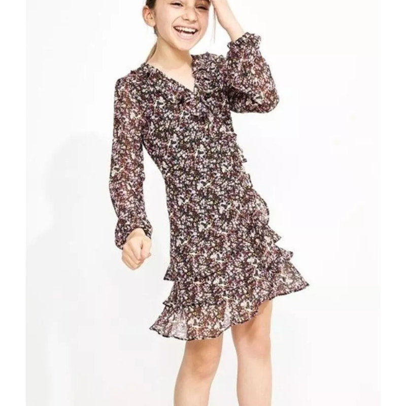 BARDOT JUNIOR Girls Cassidy Wrap Dress Size 18 Black Pink Floral Long Sleeve NWT