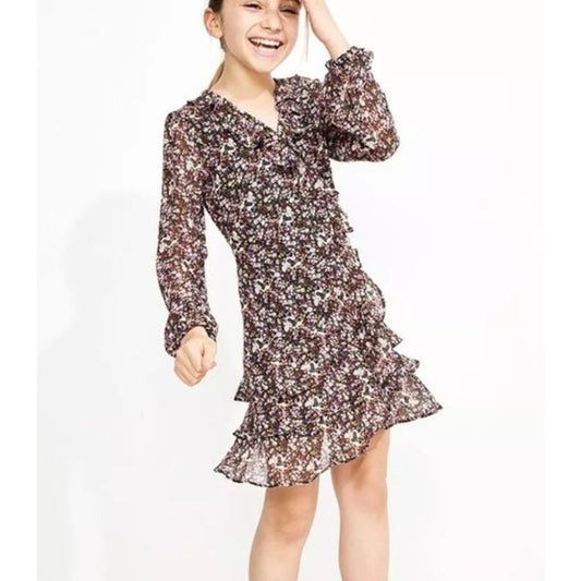 BARDOT JUNIOR Girls Cassidy Wrap Dress Size 18 Black Pink Floral Long Sleeve NWT