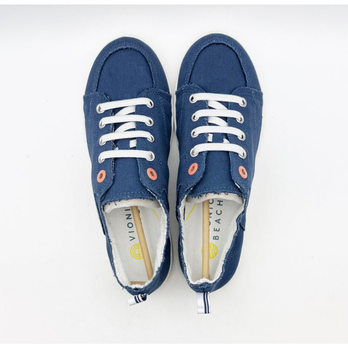 Vionic Womens Beach Pismo Sneakers Size 7.5 WIDE Navy Blue Cotton Canvas NIB