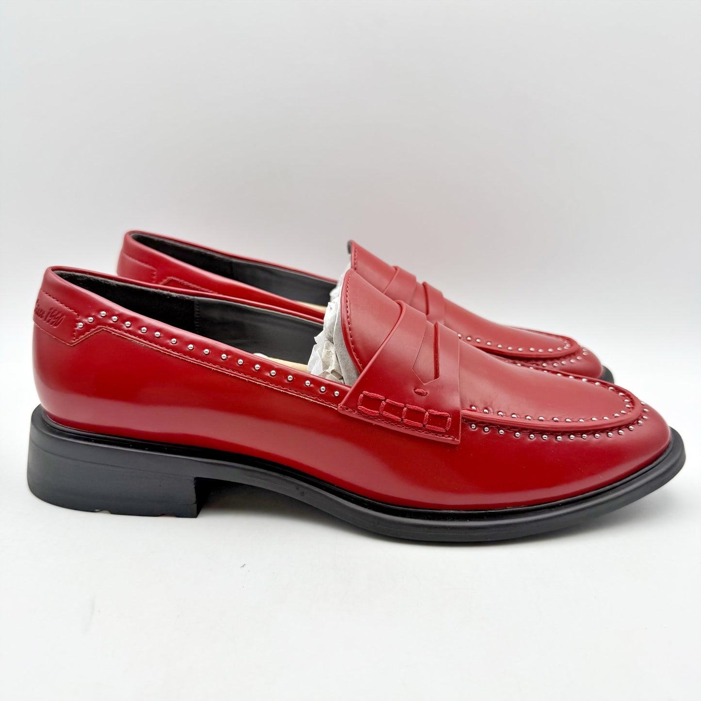 Franco Sarto Womens Eden Studded Loafers US 7 M EU 37 Red Slip On NWOB