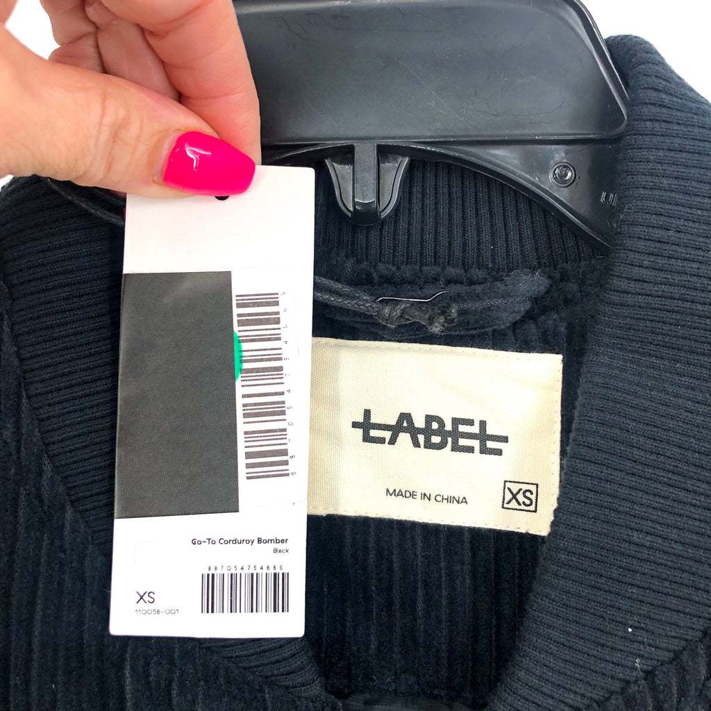 LABEL Unisex Go-To Corduroy Bomber Jacket XS Black Full Zip Long Sleeve NWT
