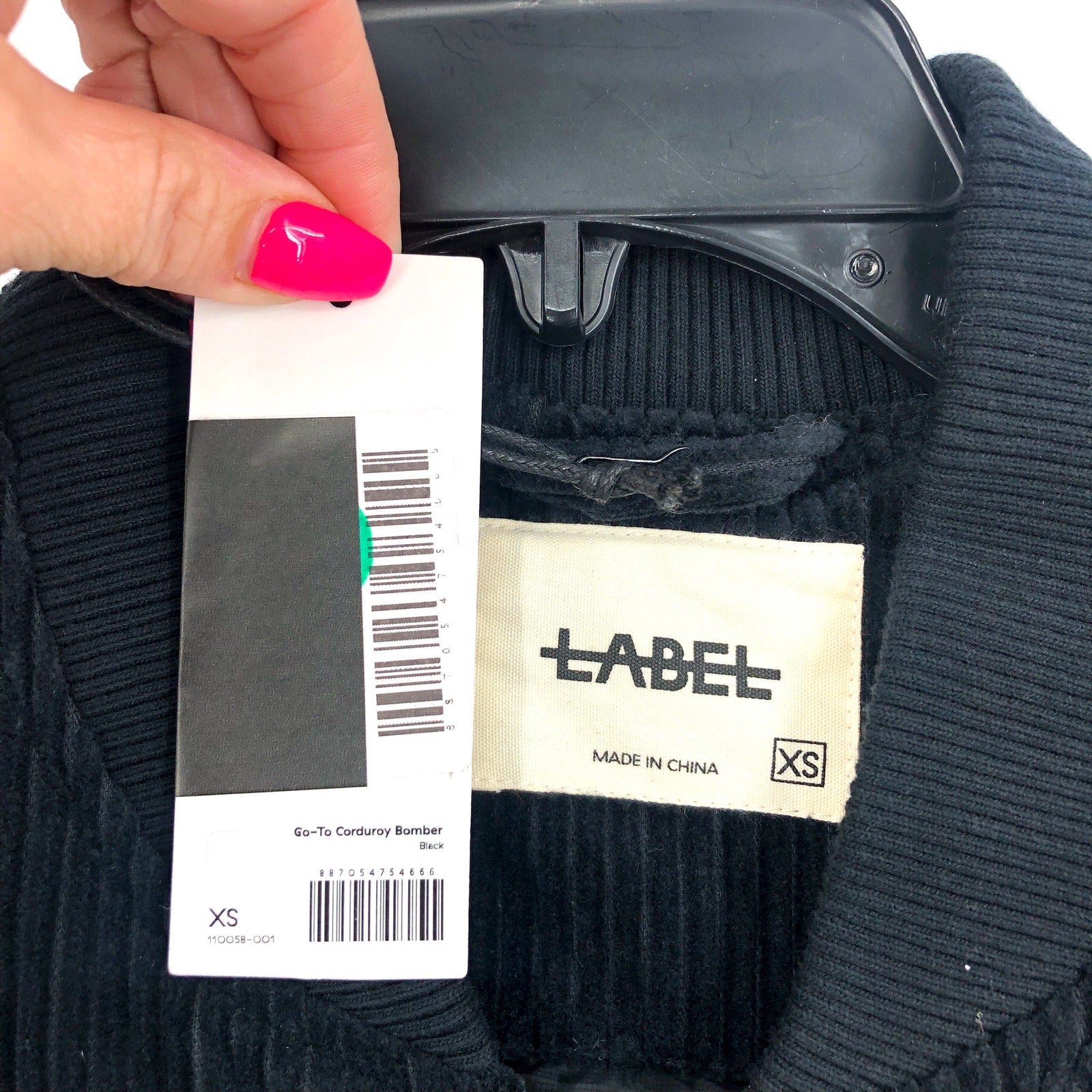 LABEL Unisex Go-To Corduroy Bomber Jacket XS Black Full Zip Long Sleeve NWT