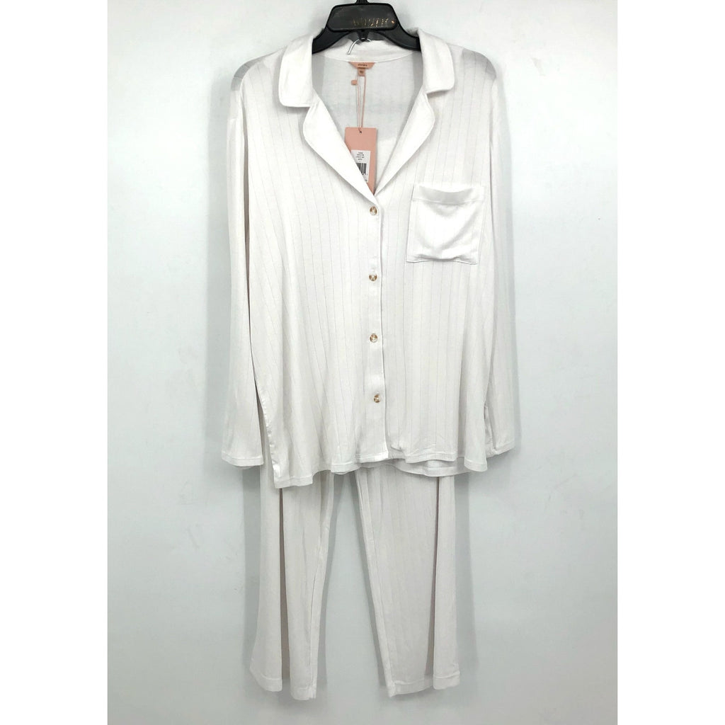 EBERJEY Women's Gisele Rib Long PJ Set Large White TENCEL Modal NWT