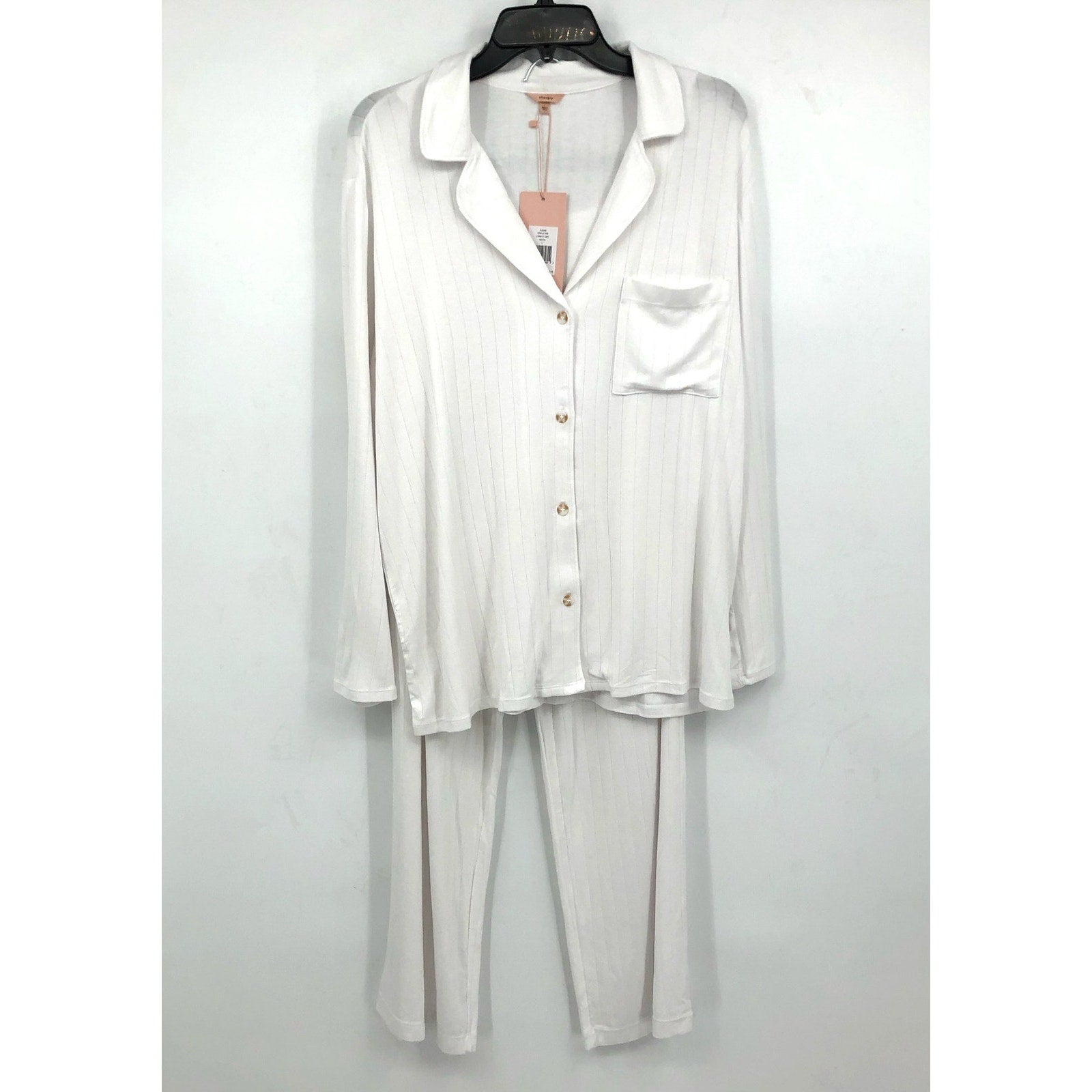 EBERJEY Women's Gisele Rib Long PJ Set Large White TENCEL Modal NWT