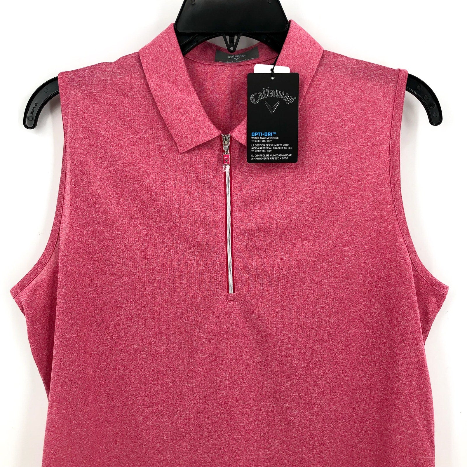CALLAWAY Womens Sleeveless Polo Shirt Large Pink Peacock 1/4 Zip Golf NWT