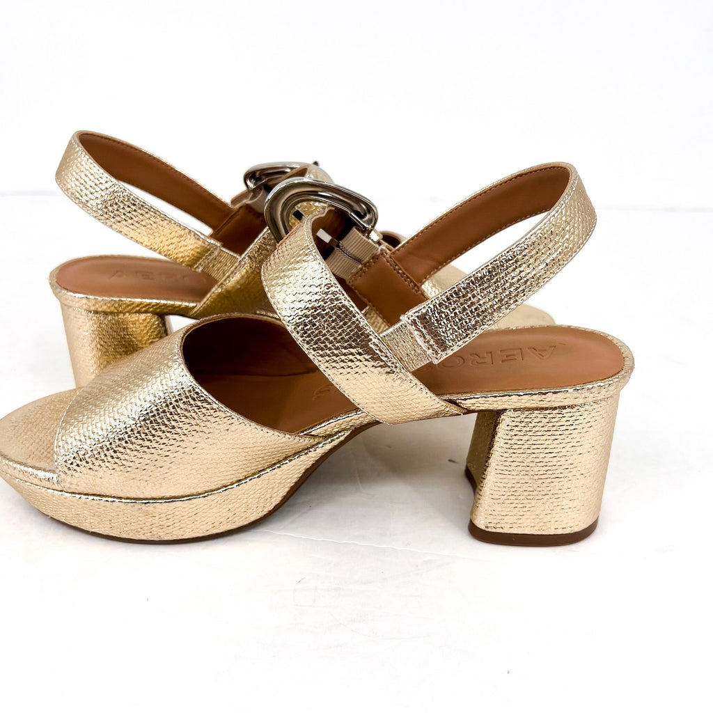 AEROSOLES Women's Chamber Heeled Sandals Size 10M Soft Gold NWOB