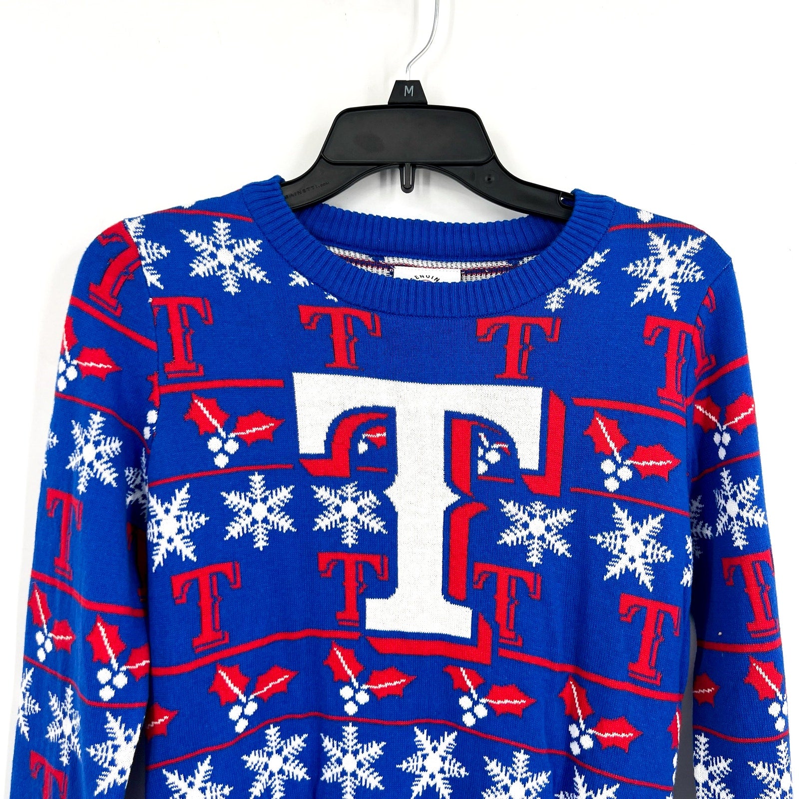 MLB GENUINE MERCHANDISE Texas Rangers T Snowflakes Sweater Small Royal Blue NWT