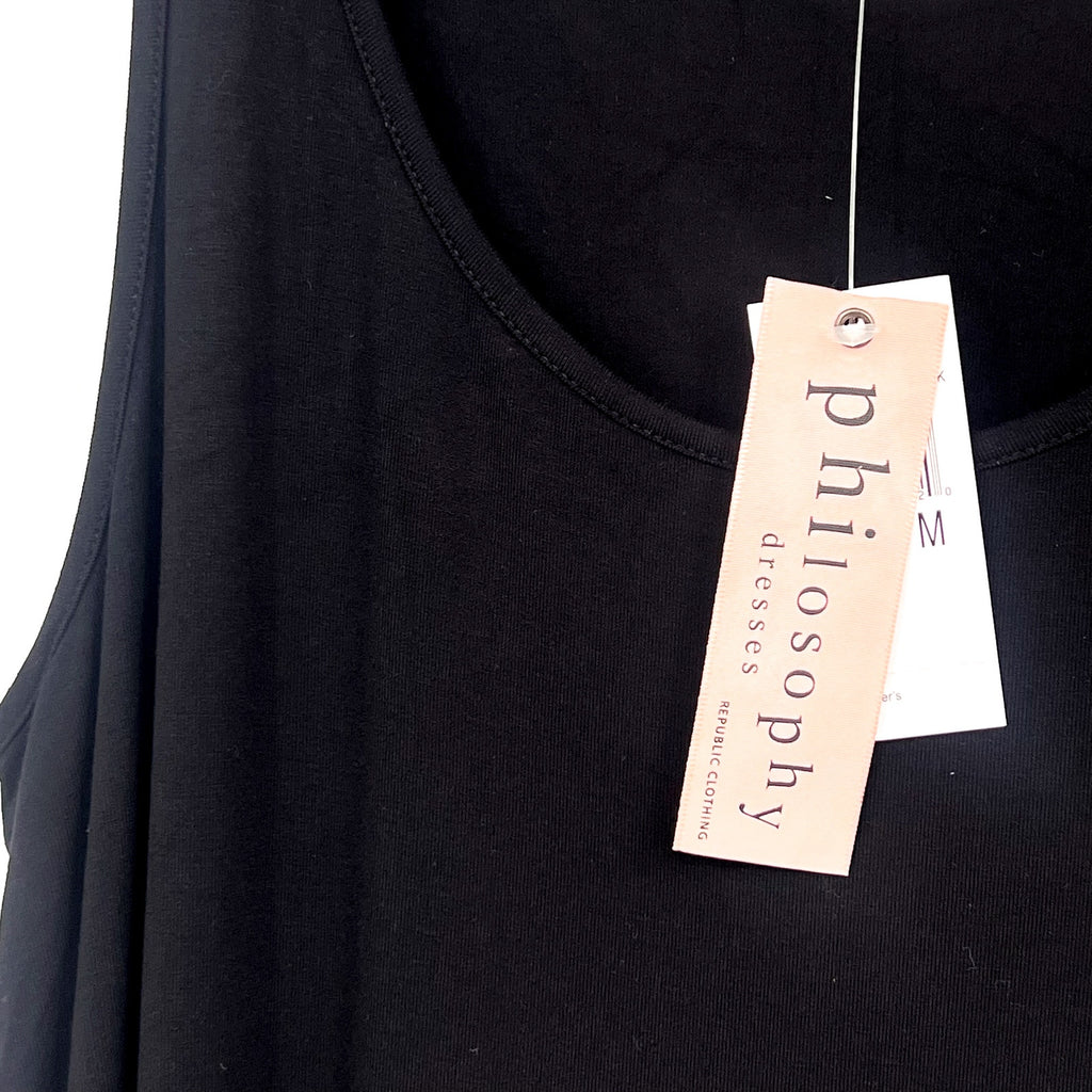 PHILOSOPHY Women's Sleeveless Scoop Neck Midi Dress Medium Black Stretch NWT