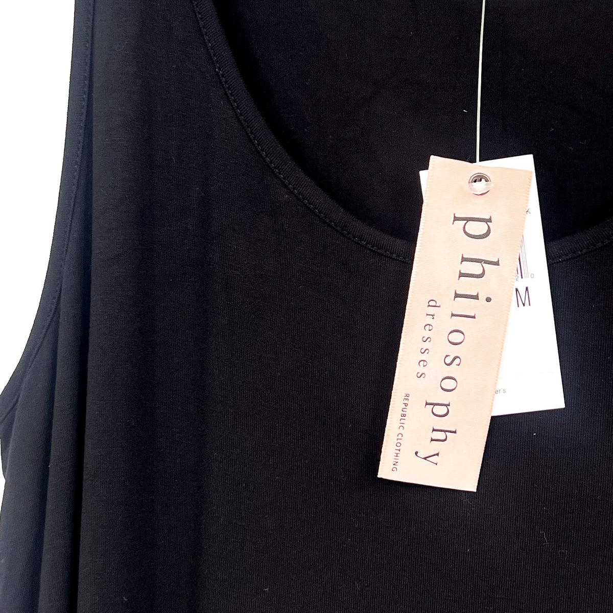 PHILOSOPHY Women's Sleeveless Scoop Neck Midi Dress Medium Black Stretch NWT