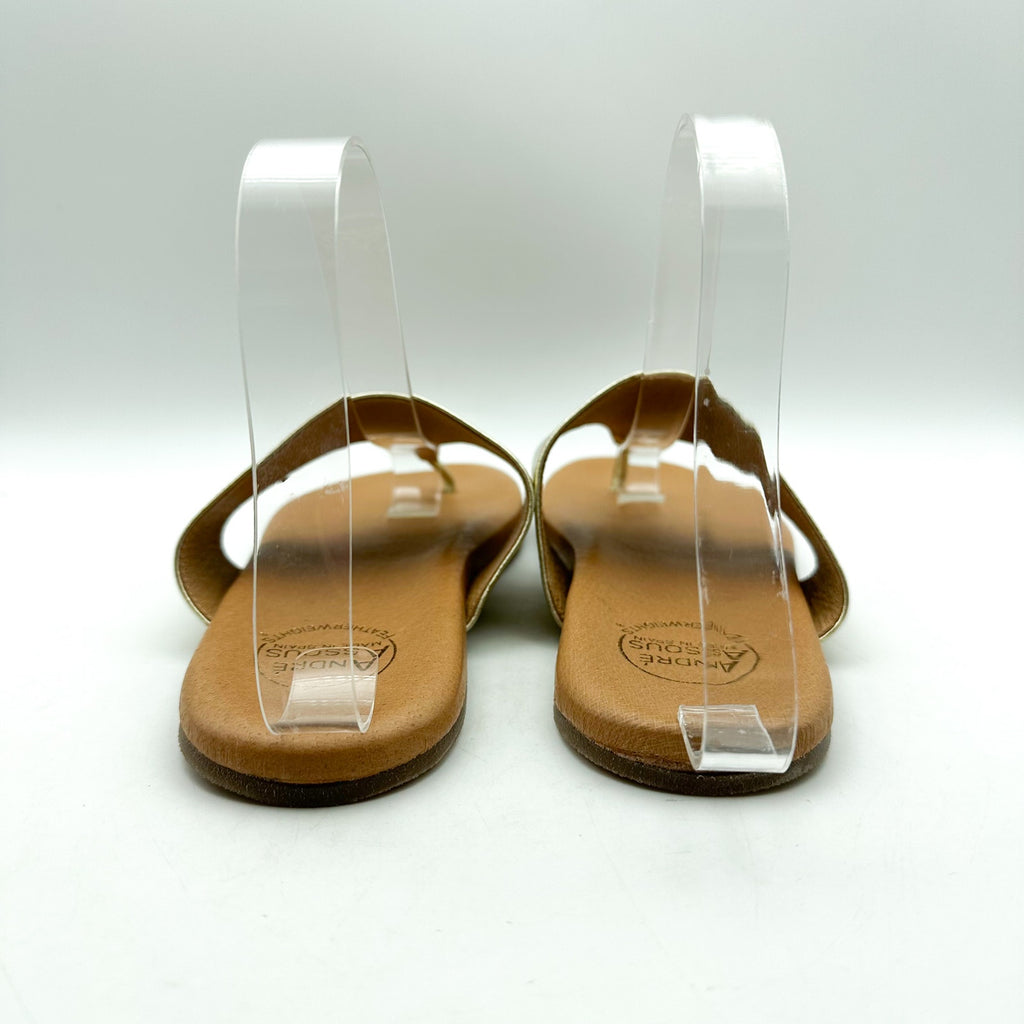 ANDRE ASSOUS Womens Paige Sandal EU 39 US 8-8.5 Metallic Gold Tan Flip Flop NWOB