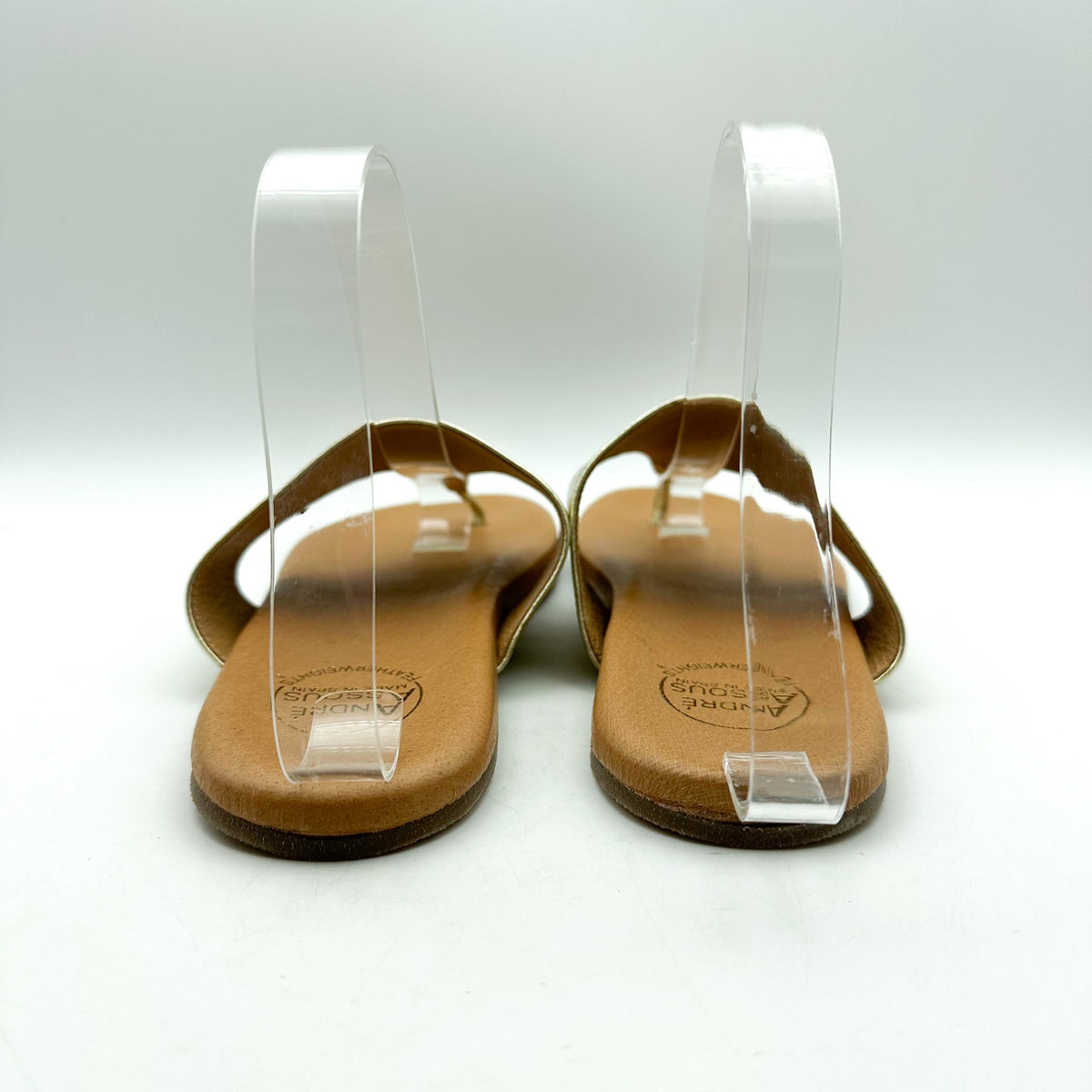 ANDRE ASSOUS Womens Paige Sandal EU 39 US 8-8.5 Metallic Gold Tan Flip Flop NWOB